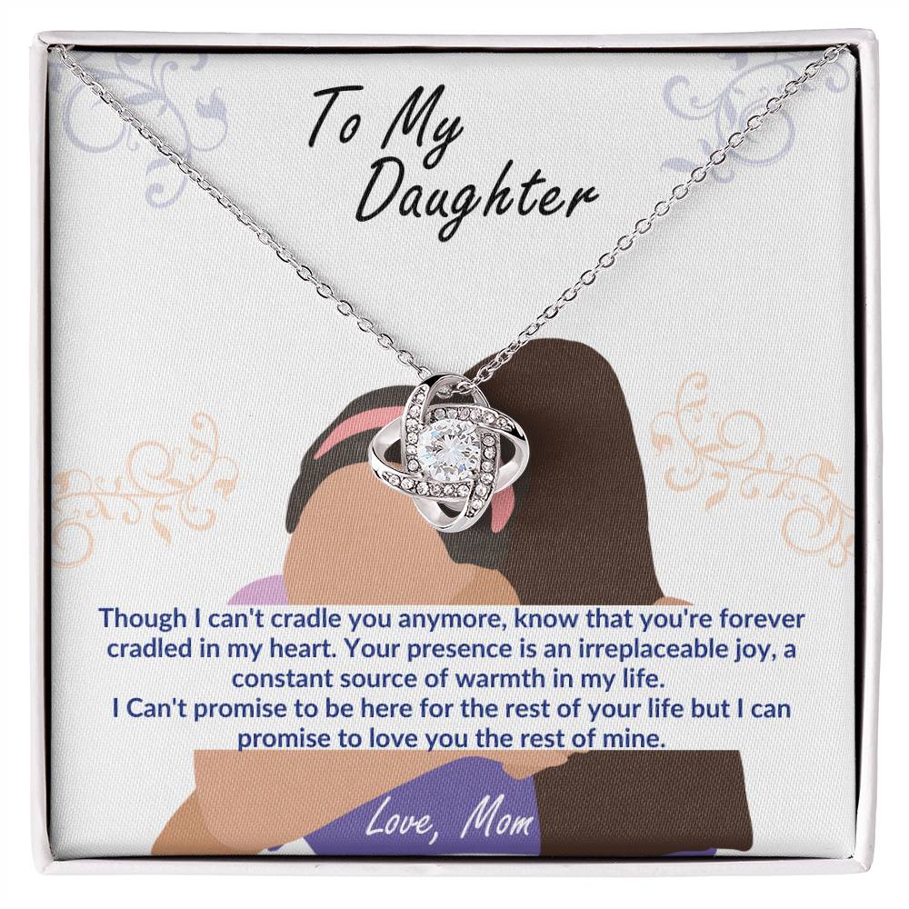 To Daughter Necklace Message Card Jewelry Christmas Birthday Graduation Wedding Gift Love Knot Mom-Daughter Quotes Cradled in My Heart Forever