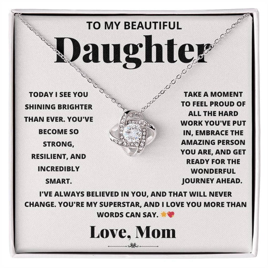 To Daughter Necklace Message Card Jewelry Christmas Birthday Graduation Wedding Gift Love Knot with Mom-Daughter Quotes