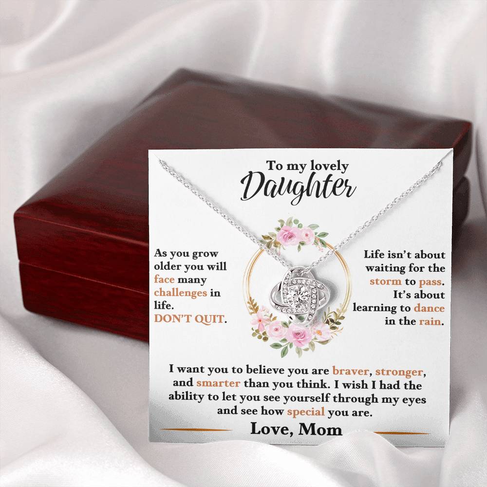 Daughter Necklace From Mom with Greeting Card and Love Knot Necklace Christmas Birthday  Graduation Valentine Gift - Dance Throught The Rain