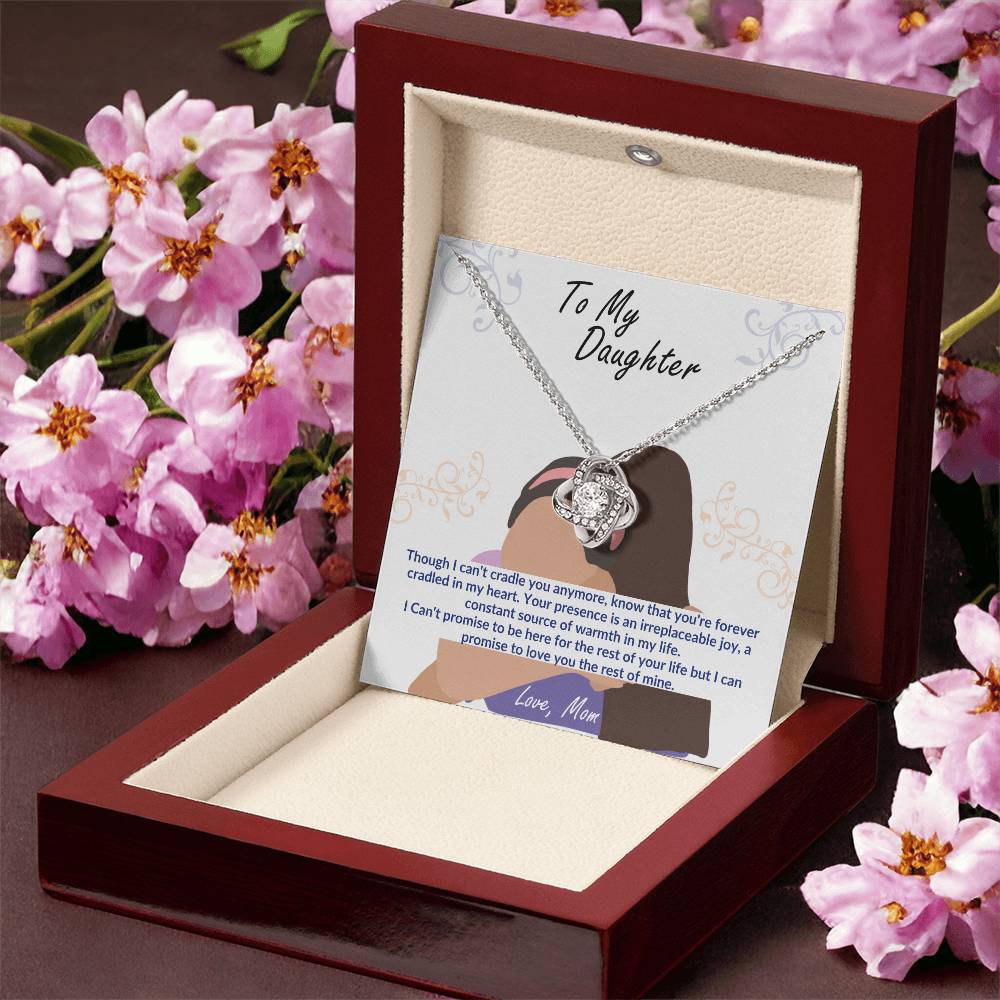 To Daughter Necklace Message Card Jewelry Christmas Birthday Graduation Wedding Gift Love Knot Mom-Daughter Quotes Cradled in My Heart Forever