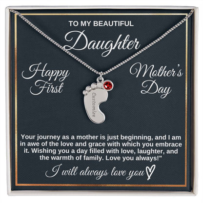To Daughter Gift From Mom Engraved Baby Feet with Birtstone| First Mother's Day Gift