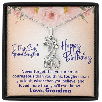 stainless steel necklace with birthday wishes from grandma to granddaughter in a  jewelry box