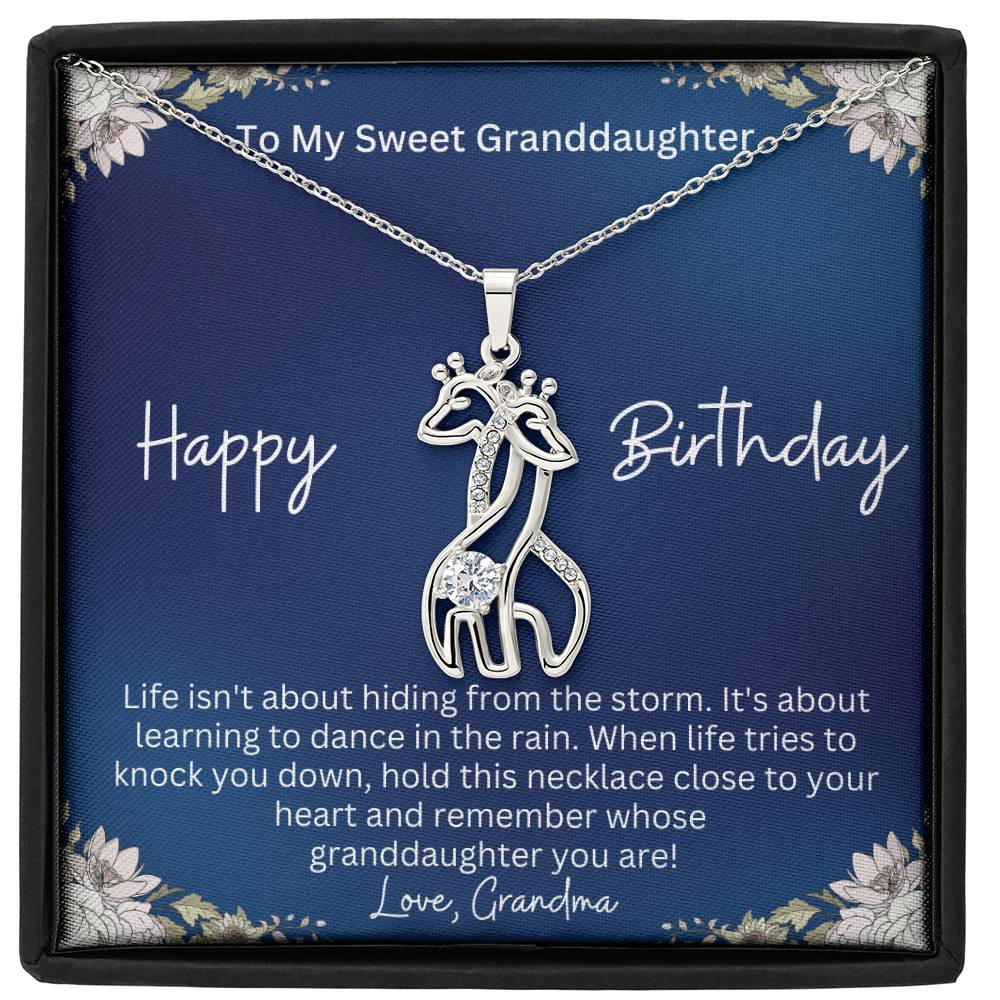 stainless steel necklace with birthday wishes from grandma to granddaughter in a  jewelry box